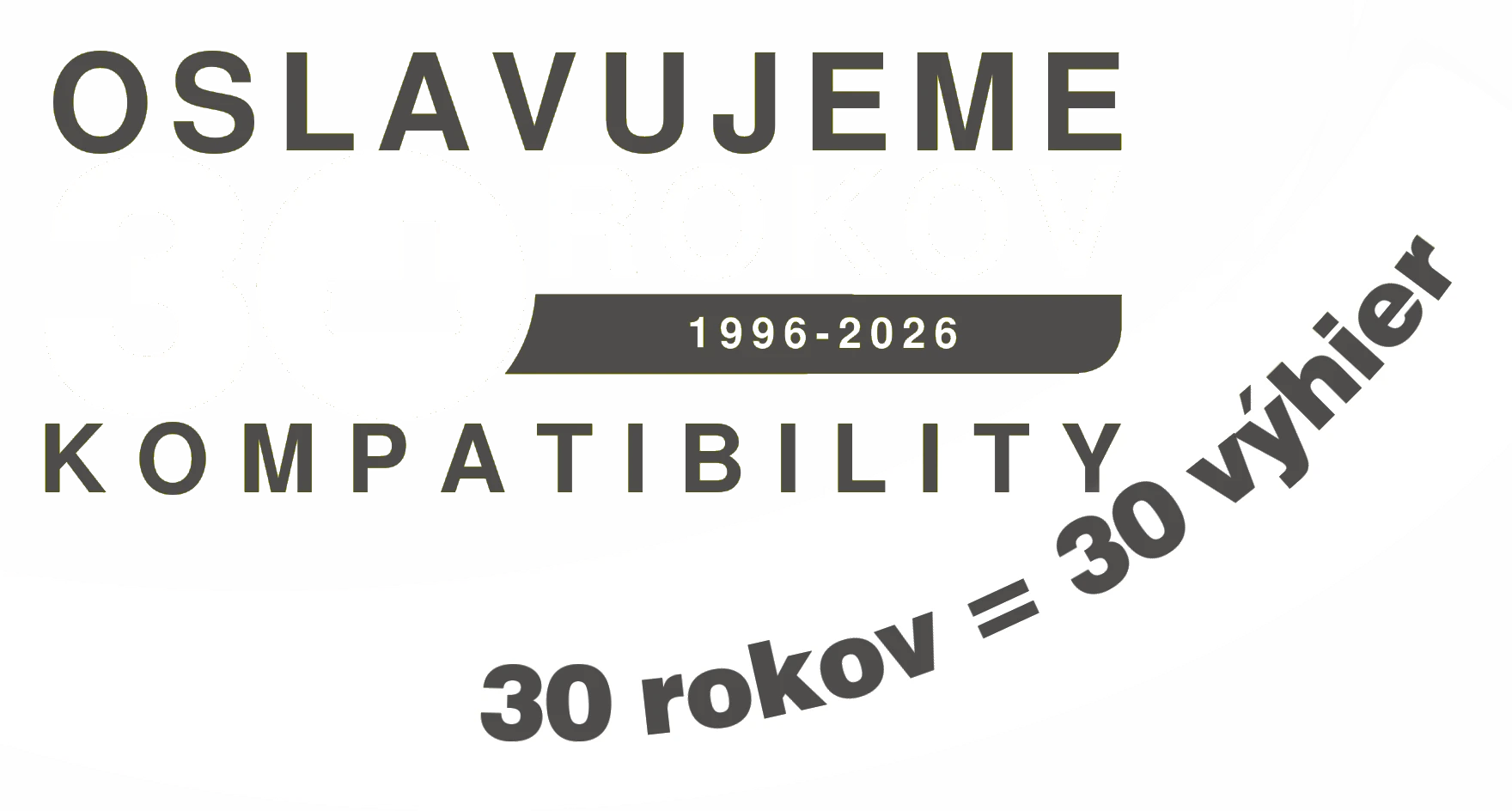 Oslavujeme 30 rokov kompatibility, 1996–2026. 30 rokov = 30 výhier